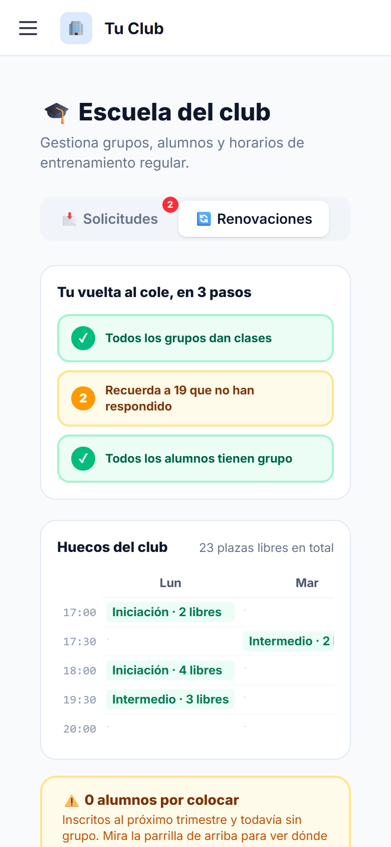 Renovación del trimestre en tres pasos: grupos con clases, alumnos sin responder, alumnos con grupo