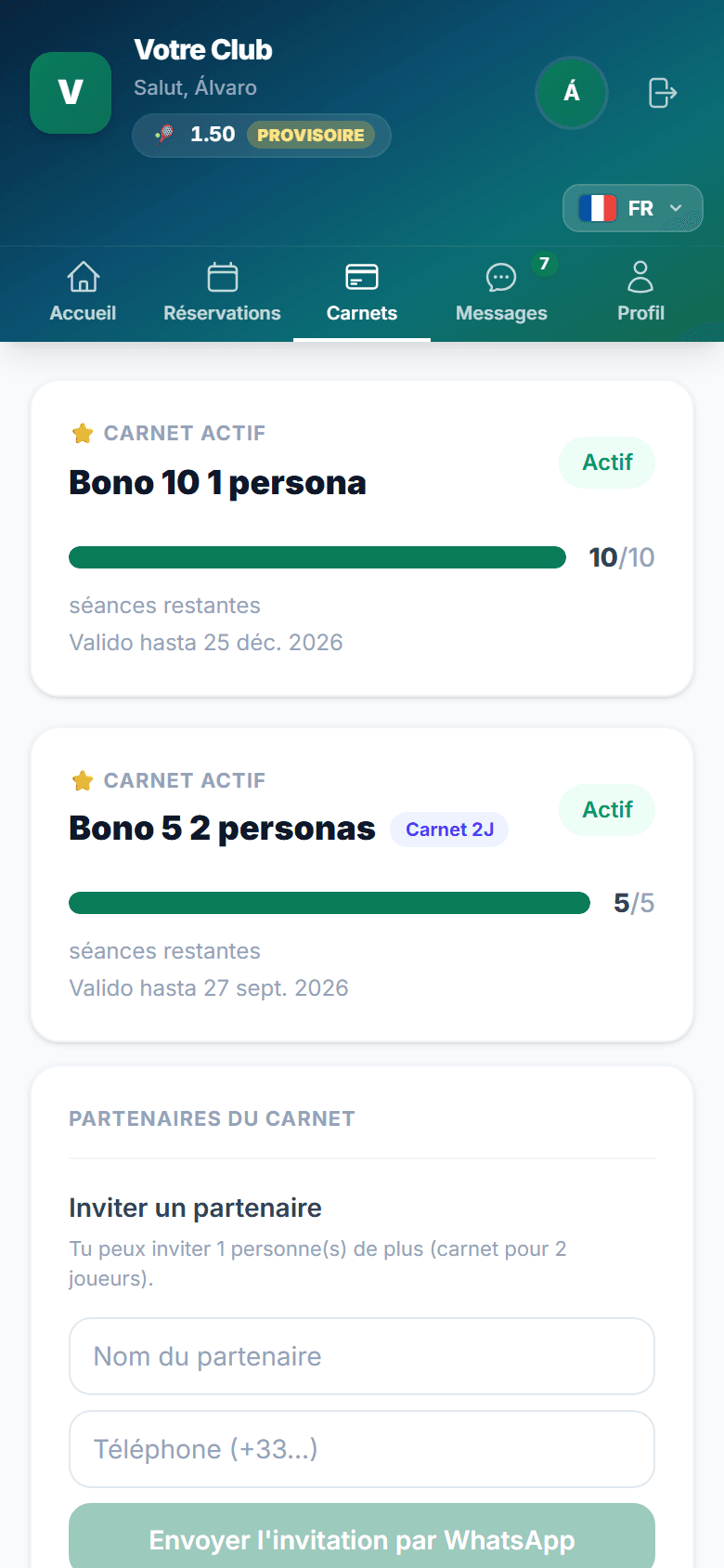 Carnet partagé : inviter un partenaire depuis l'app du joueur
