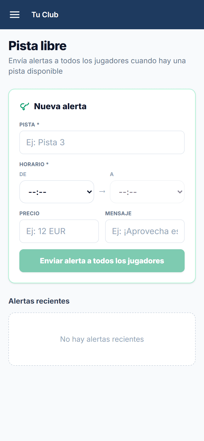 Alerta de pista libre: pista, horario, precio y mensaje para todos los jugadores
