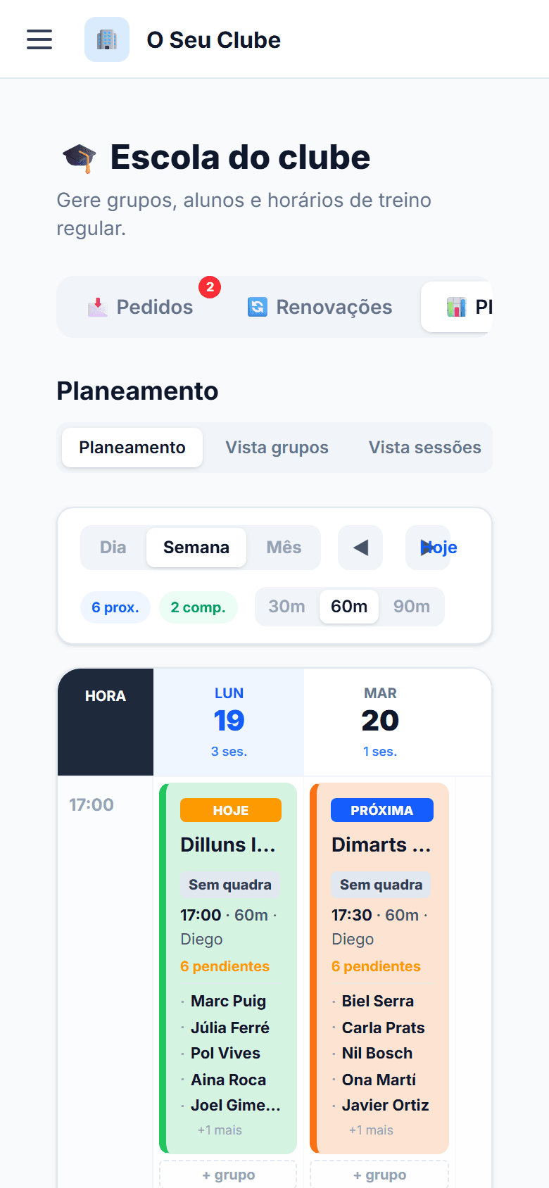 Escola: pedidos pendentes e renovações